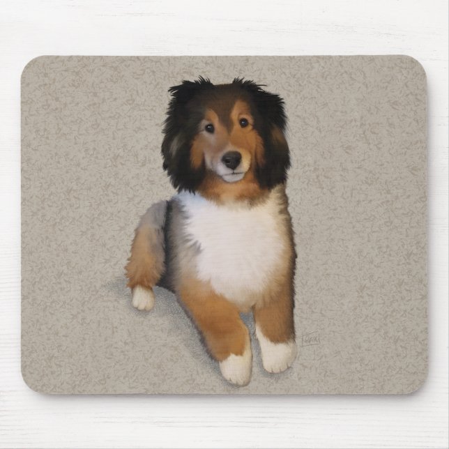 Sheltie mix hundporträtt  musmatta (Framsidan)