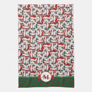 Sheltie Mönster Monogram Jul Hund Kökshandduk