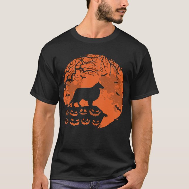 Sheltie och Måne Halloween Hund älskare Gift T Shirt (Framsida)