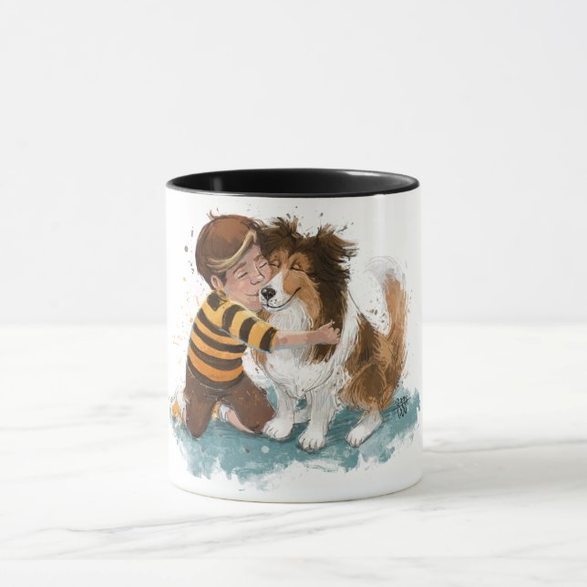 Sheltie och pojkhund kramar mugg (Center)