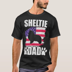 Sheltie Pappa Hund älskare Amerikanska Flagga T Shirt
