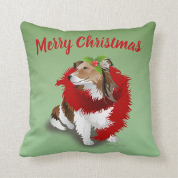 Sheltie, Red Scarf, Holly, Dekorativ kudde, jul Kudde