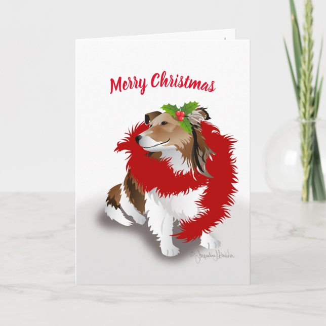 Sheltie, Red Scarf och Holly, Helgdag jul Helgkort (Framsida)
