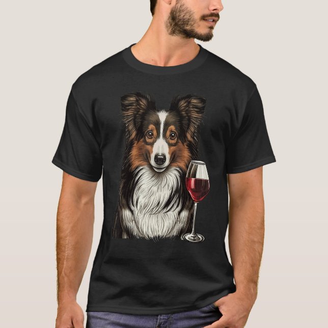 Sheltie Red Wine drinking Shetland Sheepdog T Shirt (Framsida)