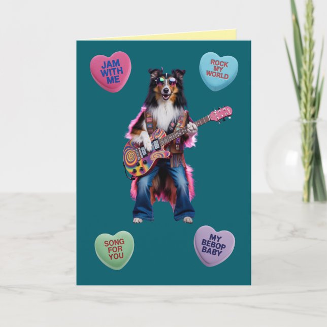 Sheltie Rocker Valentine Card Helgkort (Framsida)