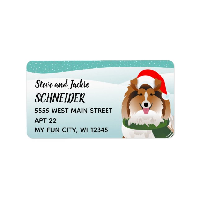 Sheltie Santa Hat Helgdag Address Label Adressetikett (Framsidan)