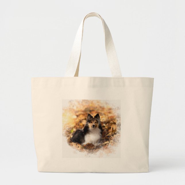 Sheltie Shetland Sheepdog Art Painting Jumbo Tygkasse (Framsidan)