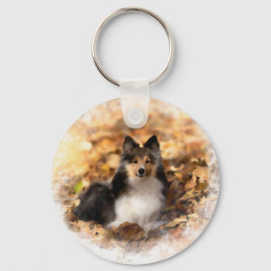 Sheltie Shetland Sheepdog Art Painting Nyckelring