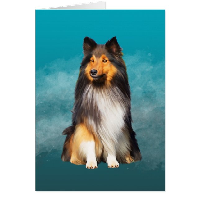 Sheltie Shetland Sheepdog Art Porträtt Hälsningskort (Framsidan)