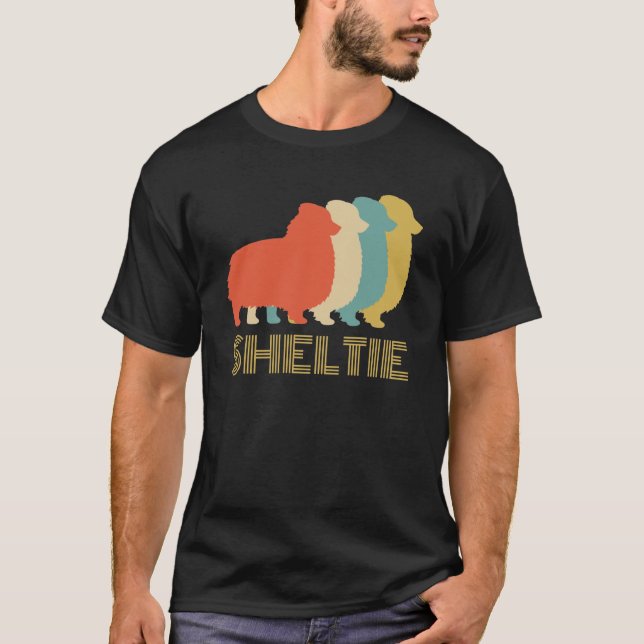 Sheltie Shetland Sheepdog Breed Hundälskares Vinta T Shirt (Framsida)