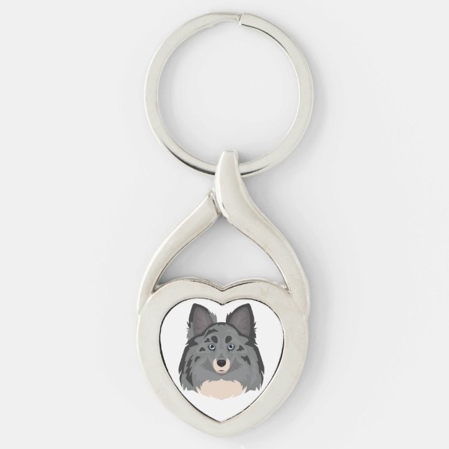 Sheltie, Shetland Sheepdog hund mix Twisted Heart Silverfärgad Nyckelring (Framsidan)