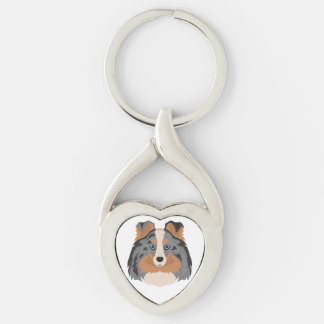 Sheltie, Shetland Sheepdog hund mix Twisted Heart Silverfärgad Nyckelring