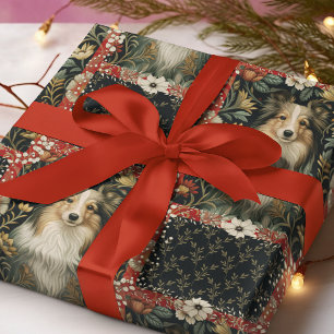 Sheltie Shetland Sheepdog Viktoriansk Blommig Presentpapper