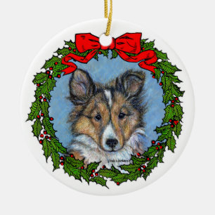 Sheltie Valp Art av Glenda S. Harlan Julgransprydnad Keramik