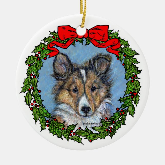 Sheltie Valp Art by Glenda S. Harlan Julgransprydnad Keramik (Framsidan)