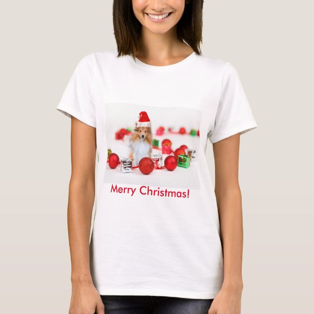 Sheltie Wishing God jul Kvinnors T-shirt (Framsida)