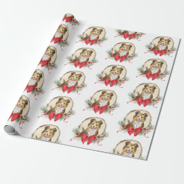 Sheltie Wood Slice Julafton Wrapping Papper Presentpapper