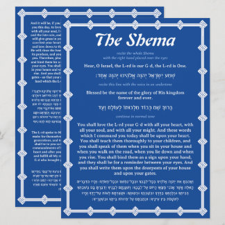 Shema-bönen Blå kant engelska hebreiska kort