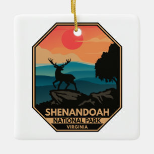Shenandoah National Park Hjort Minimal Retro Emble Julgransprydnad Keramik