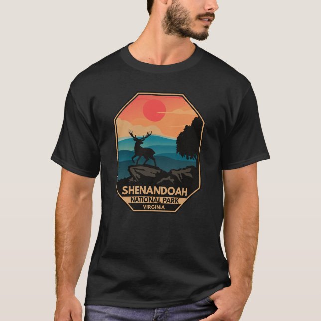 Shenandoah National Park Hjort Minimal Retro Emble T Shirt (Framsida)