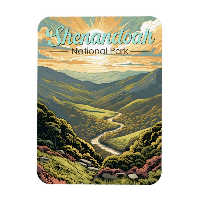 Shenandoah National Park Illustration Travel Retro Magnet (Vertikal)