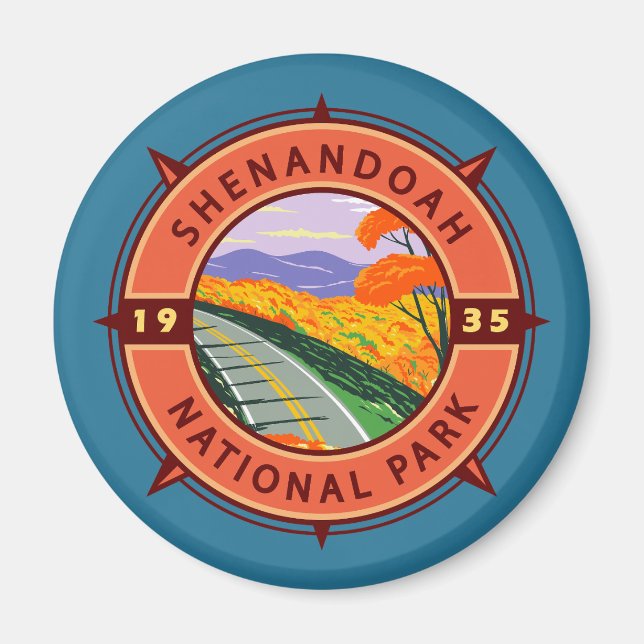 Shenandoah National Park Retro Compass Emblem Magnet (Framsidan)
