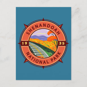 Shenandoah National Park Retro Kompassemblem Vykort