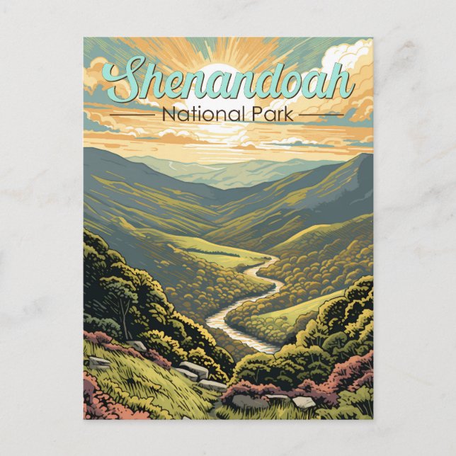 Shenandoah Nationalpark Illustration Resa Retro Vykort (Framsida)