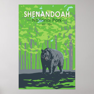Shenandoah Nationalpark Svart Björn Vintage Poster