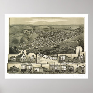 Shenandoah panorama- karta för PA - 1889 Poster