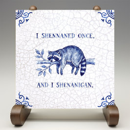 SHENANIGAN Raccoon Fine Delft Blue Dutch Style  Kakelplatta