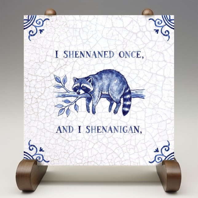SHENANIGAN Raccoon Fine Delft Blue Dutch Style  Kakelplatta (Skapare uppladdad)