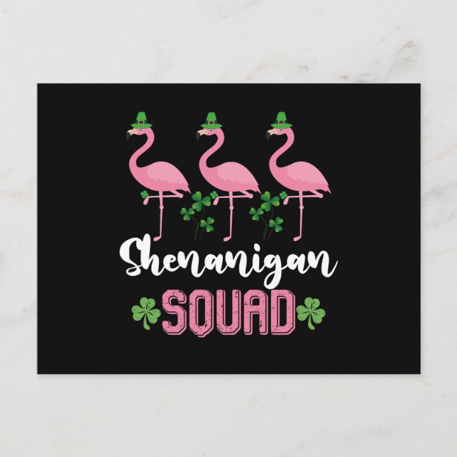 Shenanigan Squad Flamingo Leprechaun St Patrick's  Vykort (Framsida)