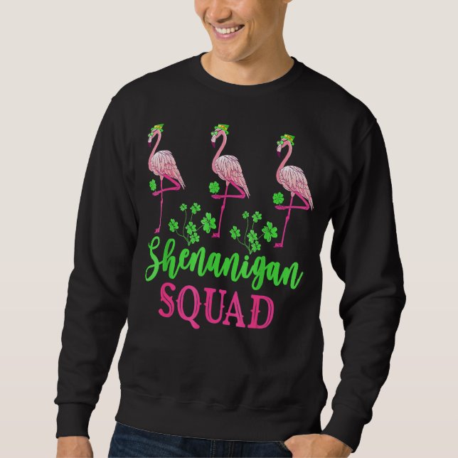 Shenanigan Squad Irish Flamingo Leprechaun St Patr Lång Ärmad Tröja (Framsida)