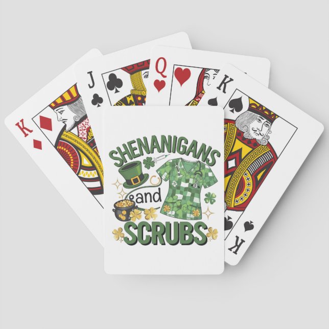 Shenanigans and Scrubs Funny Nursing St Patrick's Casinokort (Baksidan)