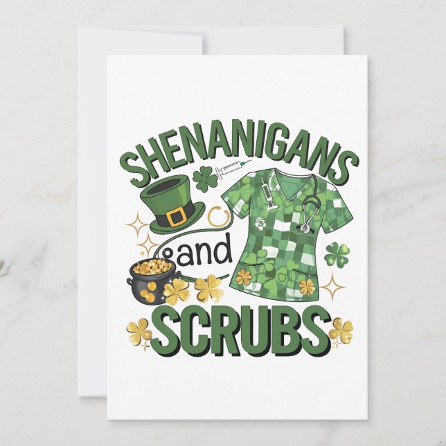 Shenanigans and Scrubs Funny Nursing St Patrick's Spara Datumet (Framsida)