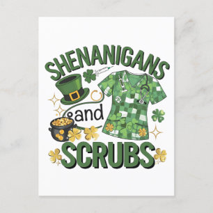 Shenanigans and Scrubs Funny Nursing St Patrick's Vykort