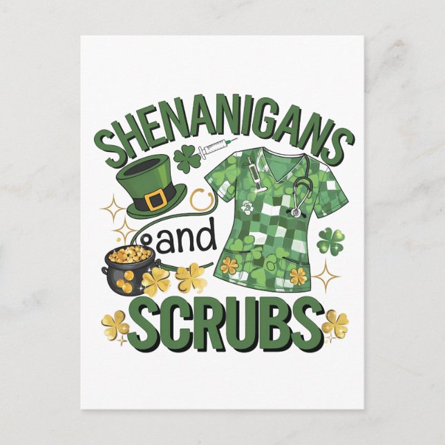 Shenanigans and Scrubs Funny Nursing St Patrick's Vykort (Framsida)