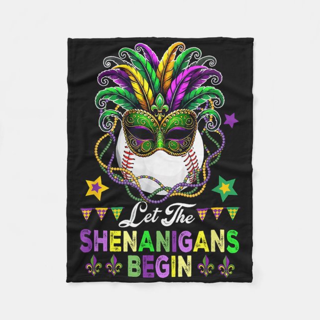Shenanigans Begin Mardi Gras Baseball Boll Mask Fleecefilt (Framsidan)
