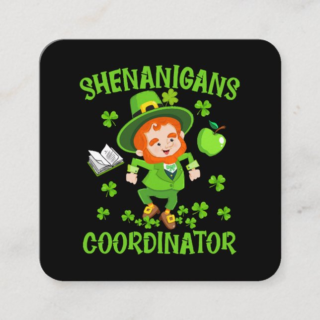 Shenanigans Coordinator Funny Teacher St Patrick's Fyrkantigt Visitkort (Framsida)
