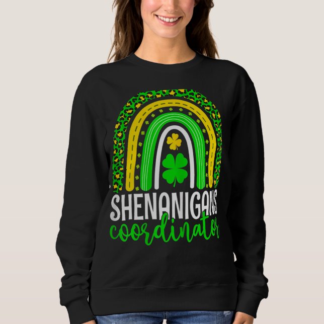 Shenanigans Coordinator Leopard Rainbow St Patrick T Shirt (Framsida)