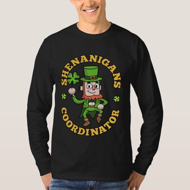 Shenanigans Coordinator Leprechaun Shamrock St Pat T Shirt (Framsida)