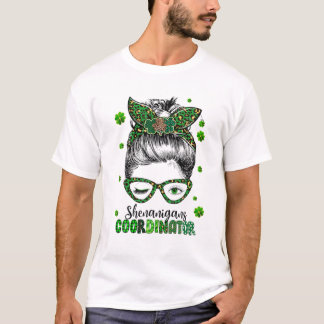 Shenanigans Coordinator Messy Bun Momlife St Patri T Shirt