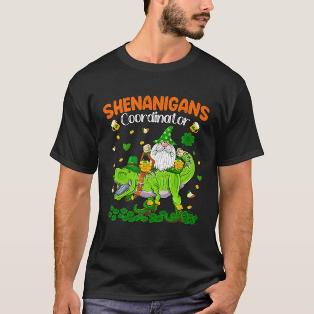 Shenanigans Coordinator St Patrick's Day Dinosaur  T Shirt (Framsida)