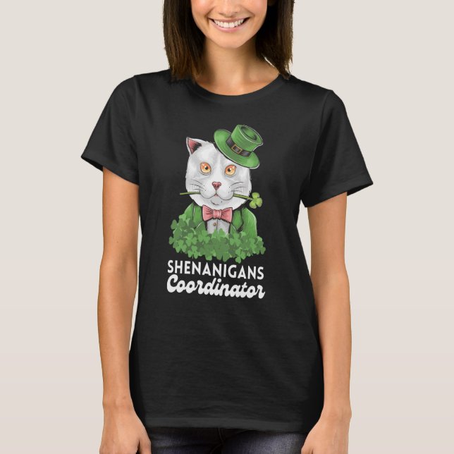 Shenanigans Coordinator Teacher Cat St Patricks Da T Shirt (Framsida)