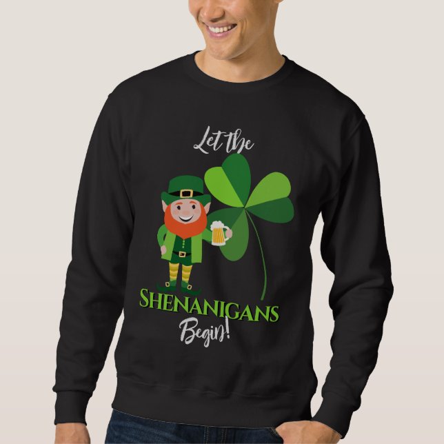 Shenanigans Leprechaun Shamrock St Patrick’s Day Lång Ärmad Tröja (Framsida)