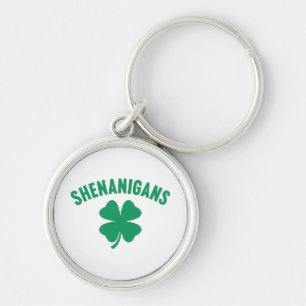 Shenanigans Shamrock St. Patrick's Day Retro Rund Silverfärgad Nyckelring