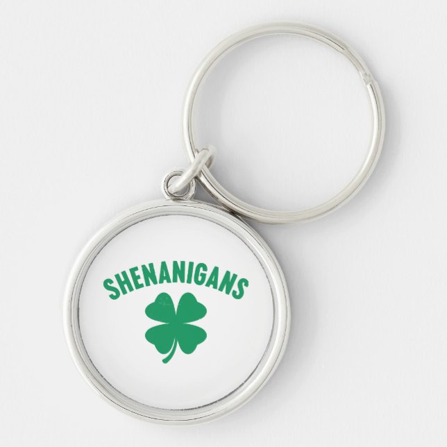 Shenanigans Shamrock St. Patrick's Day Retro  Rund Silverfärgad Nyckelring (Framsidan)