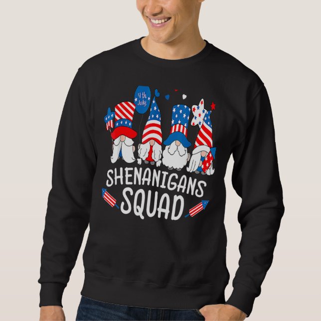 Shenanigans Squad 4:e juli Gnomes Patriotic Ame Lång Ärmad Tröja (Framsida)