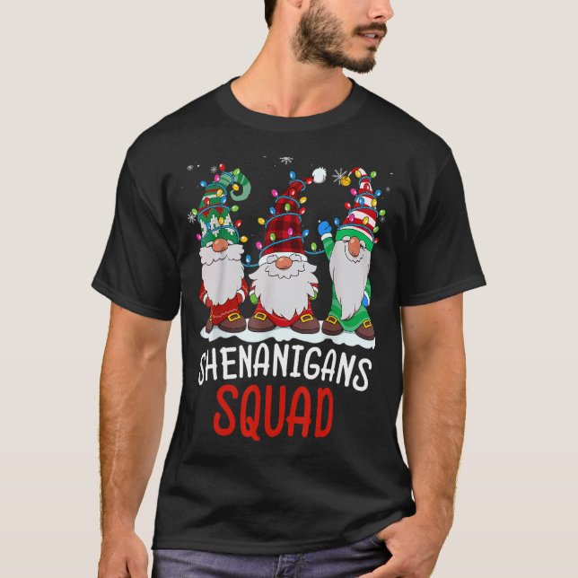 Shenanigans Squad Gnomes Lights Christmas Pajamas  T Shirt (Framsida)